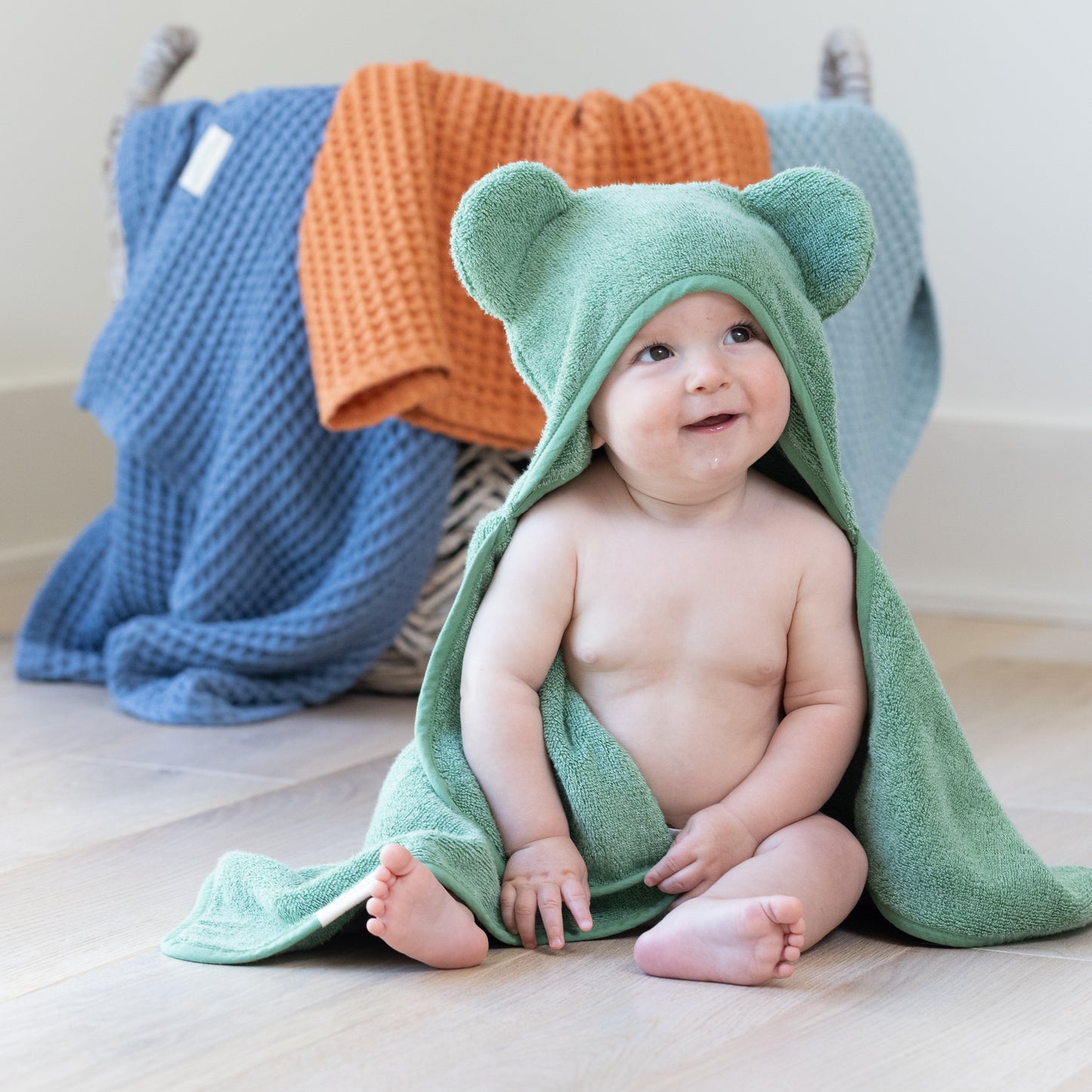 Hooded Towel + Wash Mitt Set Sea Foam